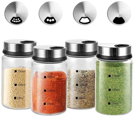 4 Piezas Botes Para Especias 150ml, Contenedores De Especias Con Orificios De Vertido Ajustables, Salero De Vidrio Borosilicato, Para Cocina, Barbacoa Al Aire Libre, Arte