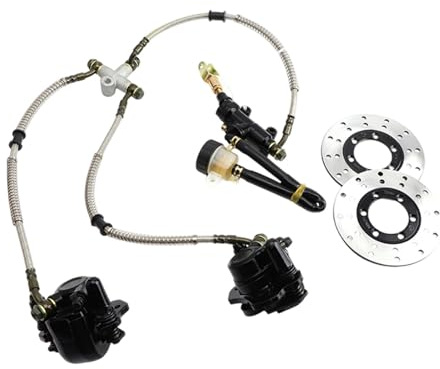 Almencla Go Kart Bremsen Hydraulische Fußbremszange Baugruppe mit Doppelbremssattel Und Hauptzylinder Metall für Selbstmontage von Go Karts Und Strandbuggys, mit Bremsscheibe