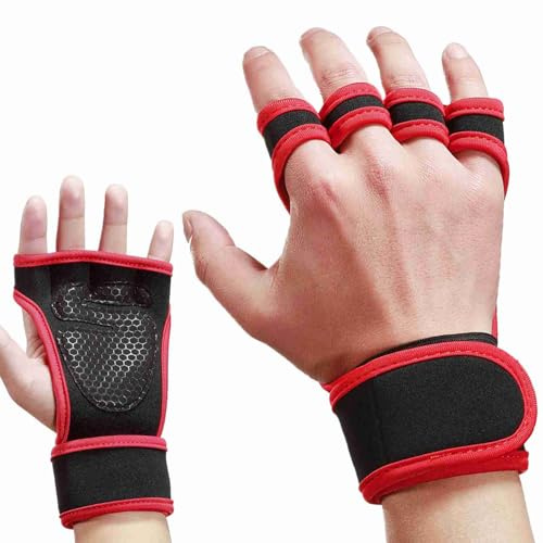ERYUE Gewichtheberhandschuhe, Premium-Tauchstoff, rutschfeste Silikonhandfläche, Verstellbare Handgelenkbandage, für Powerlifting, Klimmzüge (M)