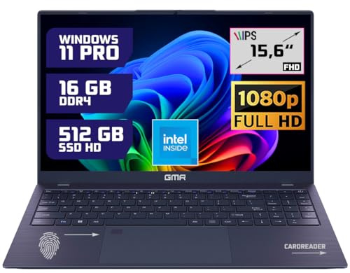GMR - Portátil Full HD de 15,6 Pulgadas - Intel N95-16 GB de RAM DDR4 - SSD de 512 GB - Windows 11 Pro para el hogar, la Oficina y el Estudio - Teclado QWERTY