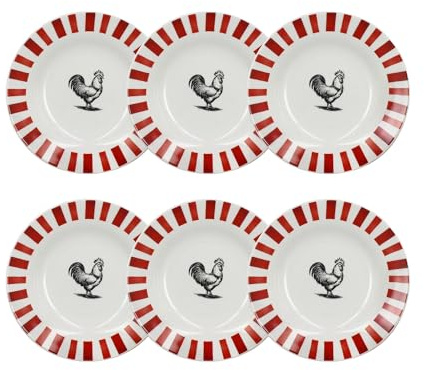 NOVASTYL - Lot 6 assiettes creuses cocorico 20cm en porcelain rouge et blanc - 2614248