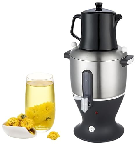 Elektrischer Samowar Teebereiter mit Warmhaltefunktion, Edelstahl Doppeltopf Wasserkocher für türkischen Tee und Kaffee