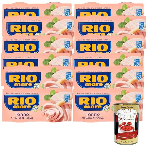 Italian Gourmet Rio Mare Thunfisch in Olivenöl, 2x160g Dosen, 12er Pack, Qualität Pinne Gialle, + Italian Gourmet polpa 400g