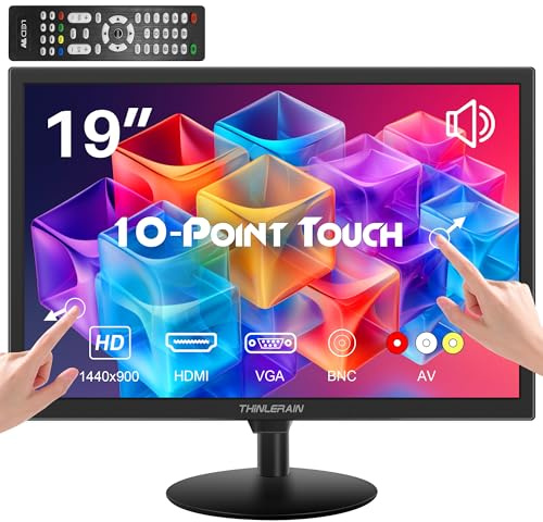 Thinlerain 19 Zoll Touchscreen Monitor – 10-Punkt Multitouch, 1440x900 HD Bildschirm Display, HDMI VGA AV BNC USB, VESA, integrierte Lautsprecher – Computer Monitor für POS, Büro, Industrie
