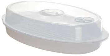 Vaporiera in Polipropilene con Coperchio per Pesce, da Microonde | Fori di Sfiato Sul Coperchio, Adatta a Casa e Cucina, Colore Bianco, Piatto per Cottura a Vapore Stili multipli