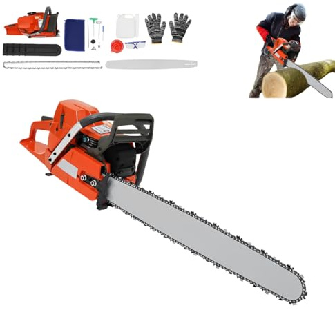 Motosierra de gasolina, juego de motosierras, longitud de cadena de 71 cm, 3,9 kW, cilindrada de 71 cc, 10 000 rpm, refrigeración por aire, longitud de espada de 71 cm, lubricación automática de