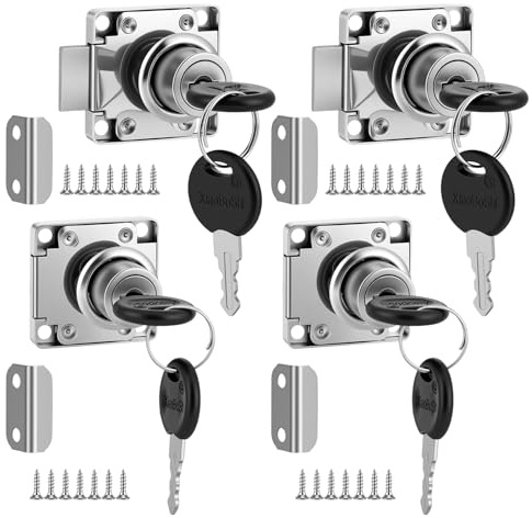 Möbelschloss Set - Universal Nockenschloss für Schränke | Druckguss-Edelstahl Schrankverschluss, für Briefkasten, Schubladen, 4 Stück Gleicher Schlüssel 19-22mm