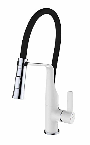 Clever Chef 6 blanco - Grifo de Cocina Monomando Estilo Industrial, Caño Alto, Giratorio y Flexibe de Silicona Higiénica