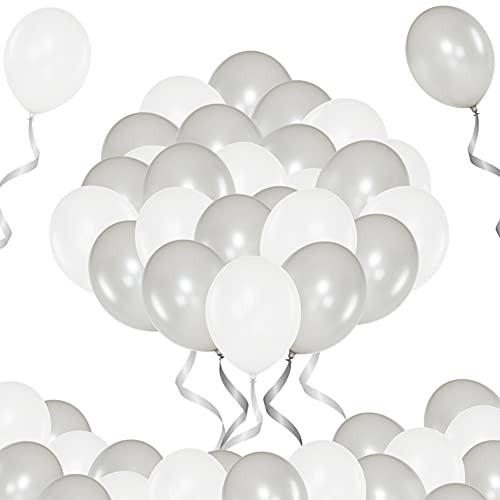 Premium Luftballons Silber Weiss • Helium Luftballons • 50 Stück • 32 cm • extra reißfest • Metallic Luftballons für schöne Jubiläums Deko Party, Hochzeitsdeko, JGA Deko, Fasching • 100% Latex