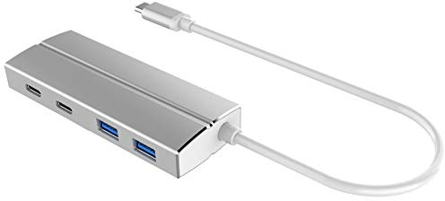 PremiumCord SuperSpeed USB-C Hub auf 2X USB 3.2 Gen 2 Typ C + 2X Typ A, Aluminiumgehäuse, 10Gbps, SuperSpeed 3.2 Gen 2 Typ C Stecker, Farbe schwarz, Länge 20cm