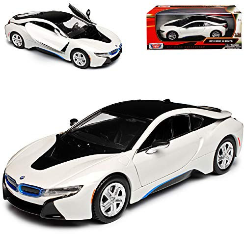 Motormax B-M-W I8 Coupe Crystal Pearl Weiss Metallic mit Dach in Schwarz Ab 2013 1/24 Modell Auto mit individiuellem Wunschkennzeichen
