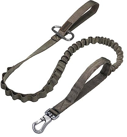 EXCELLENT ELITE SPANKER Tactical Bungee Dog Leash Military Adjustable Dog Leash Quick Release Elastic Leads Rope with 2 Control Handle(Army Green)