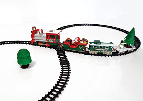 Deko Weihnachtszug 22-teilig 91x44 cm - spielt Weihnachtsmusik - Mini Zug zu Weihnachten Eisenbahn mit Lokomotive, 3 Waggons und 15 Schienen und Dekobaum