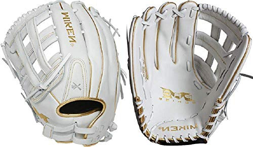 Miken Unisex – Erwachsene PRO Series Slowpitch Softball-Handschuh, Weiß/Gold, 14