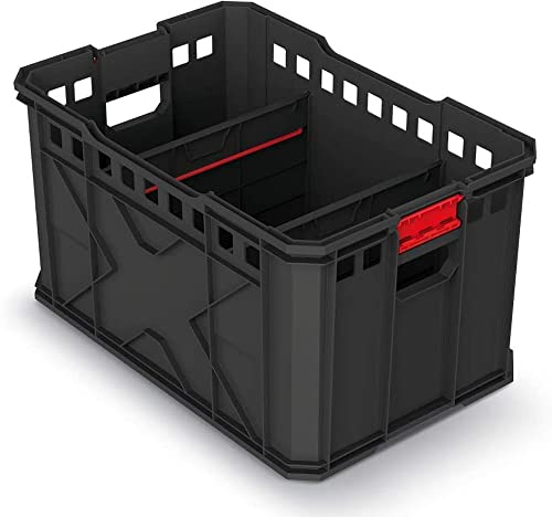 Kistenberg Transportkiste Lagerkiste Werkzeugkiste Stapelbox (inklusive 2x Trennwände, stapelbar, Ladefähigkeit bis 50 kg, schwarz, Kunststoff, X-Block Pro Abmessungen: 536 x 354 x 300 mm)