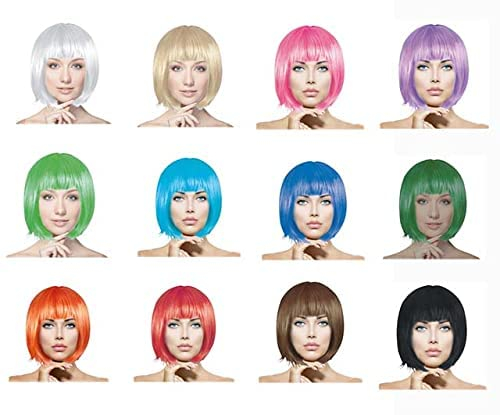 Plitsch Platsch Perücke Bob Pagenkopf Cabaret Wig Kurzhaar Charleston Perücken Fasching Karneval Halloween Motto Party - 24 Farben Varianten für Erwachsene, One Size (schwarz)