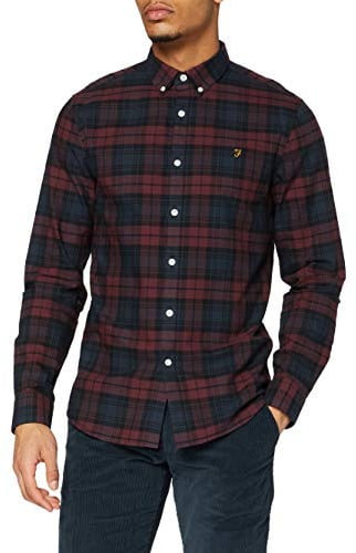 Farah Mens Brewer Slim Fit Cotton Oxford Shirt, Farah Red, M UK