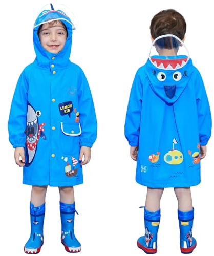 JinBei Kids Raincoat mit Kapuze Mädchen Jungen Poncho Waterproof, 2-8 Jahre | Leicht Regenponcho, Unisex Regencape, 3D Cartoon Regenbekleidung, Reflektierender Streifen, für Schule, Camping, Outdoor