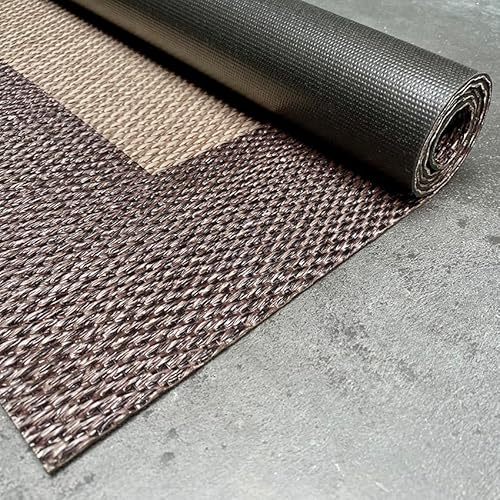 STORESDECO Vinyl Teppich pflegeleicht rutschfest, Küchenläufer & Läufer für Flur, Wohnzimmer und Esszimmer, In & Outdoor Teppich wetterfest, Premium Qualität Größe: 140 x 200 cm Schokolade Beige