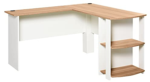 HOMCOM Eckschreibtisch Computertisch Schreibtisch Winkel Staufach für Büro Wohnzimmer, Walnuss, 136 x 130 x 72 cm