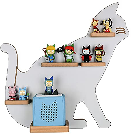 MR TEDDY BEAR Kinderregal Katze | Holzregal für die Toniebox und Tonies | Tonie-Regal hergestellt in der EU | Wandregal zum Spielen und Sammeln | Für Mädchen und Jungen | Grau