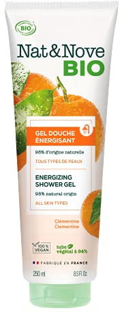 Nat&Nove – Gel de ducha Energizante, para todo tipo de piel, con Mandarina Orgánica. Revitaliza y limpia suavemente la piel. Bio y Vegano.