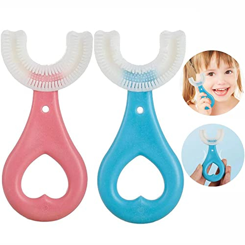 Memonotry Zahnbürste Kinder, Kinderzahnbürste, U Förmige Zahnbürste Kinder, 2 Stück 360° Lebensmittelqualität Silikonbürstenkopf Kinder Zahnbürste (2-6 Jahre Alt)