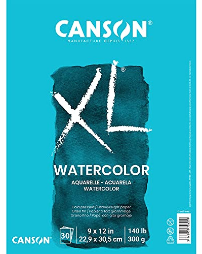 Canson Aquarellblock, 22,9 x 30,5 cm, 2 Stück, Faltdeckel, 30 Blatt, Weiß