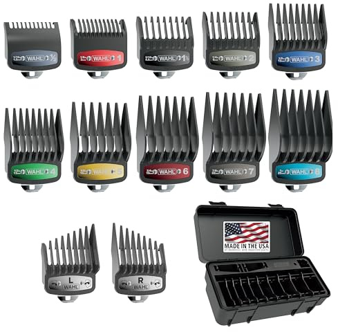 Wahl Clipper Elite Führungskamm-Set mit farbigen Metallclips und Haarschneidemaschinenschutz, 12 Aufsätze in voller Größe von 1/16 Zoll bis 2,5 cm für erhöhte Schneidleistung, 3291-300, Schwarz