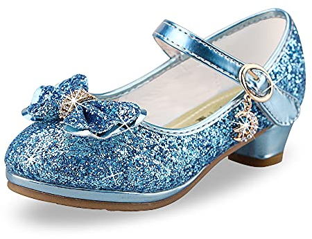 AQIYI Girls Princess Shoes Toddlers Sequin Sweet Bows Sandals Little Girls Party Pumps Sparkle Wedding Dress Shoes(8.5UK/Label Size26,Blue