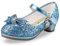 AQIYI Girls Princess Shoes Toddlers Sequin Sweet Bows Sandals Little Girls Party Pumps Sparkle Wedding Dress Shoes（8.5UK/Label Size26,Blue