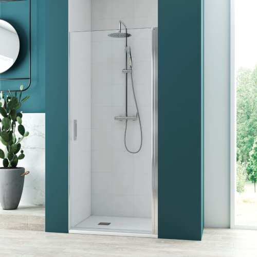 Mampara de Ducha Frontal Puerta Abatible | Cabina Ducha Puerta Giratoria TRANSPARENTE | Vidrio Templado de Alta Seguridad de 6mm con Antical | 195cm Altura | Perfilería Cromo | 75cm