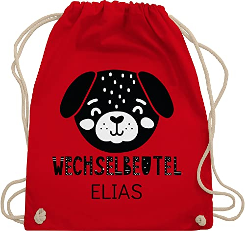 Turnbeutel Rucksack - Kita Beutel Wechselsachen Mädchen - Wechselbeutel mit Hund - Unisize - Rot - personalisierter wechselkleidung kindergartenbeutel personalisierte wechsel stoffbeutel