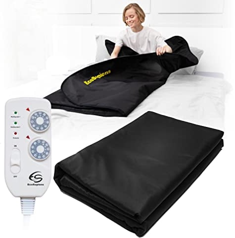 Infrarot Spa-Decke 180x220cm, 2 Zonen Fernbedienung, Tragbare Relax-Zone für Zuhause, Infrarot-Wärmetherapie, Muskelentspannung, Körper Detox, Persönliche Spa-Tasche, Tiefenentspannung (Schwarz)