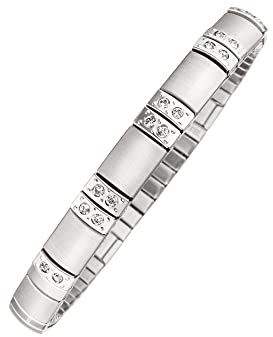 MAGNETIX WELLNESS Flexi-Magnetarmband Matt-Glanz-Design L I Magnetschmuck silber mit Kristallen I Passt immer, auch bei geschwollenen Handgelenken