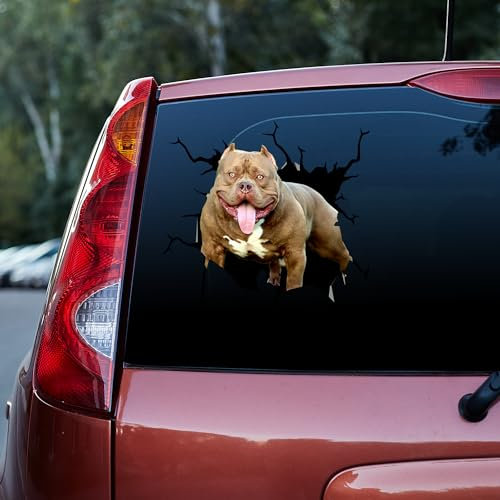GERBERA PRINTS Lustiger brauner amerikanischer Pitbull-Hunde-Autoaufkleber, brauner amerikanischer Pitbull, 3D-Auto-Aufkleber, Wandbild, Pitbull-Haustier-Hunde-Aufkleber, Tier-Aufkleber, lustiger
