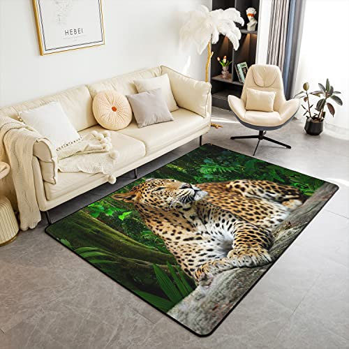 Loussiesd Leopard Teppich 100x150cm Wild Geparden Drucken Weich Modern Teppich Non-Slip Flannal Bodenmattes für Schlafzimmer Wohnzimmer Wetterfest Dekor für Küche und Balkon