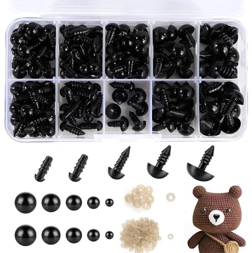 TERJBG Sicherheitsaugen Für Häkeltiere,200 Stück Puppenaugen Knopfaugen Augen Mit Unterlegscheiben, Für Puppe Marionette Plüschtier Zum Häkeln Basteln Sicherheitsaugen Für Kuscheltiere(6-12mm)