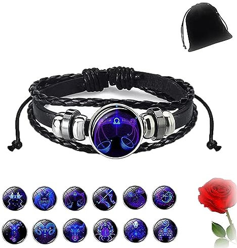 HOPASRISEE Zodiac Signs Spirit Bracelet, Astrological Spirit Bracelet, Multilayer Adjustable 12 Constellation Leather Bracelet (Libra)
