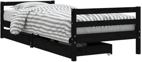 vidaXL Kinderbett mit Schubladen Schwarz 80x200 cm Massivholz Kiefer