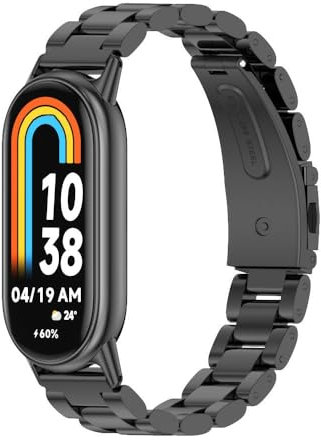 XIHAMA Strap Compatible with Xiaomi Mi Band 9/8 Men Women,Stainless Steel Metal Adjustable Replacement Band for Xiaomi Smart Band 9 8 Wristband(Black)