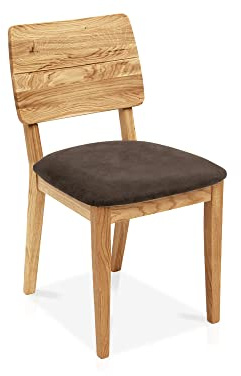 moebel-eins Bergamo Esstischstuhl aus Eiche, Material Massivholz/Bezug Mikrofaser, braun