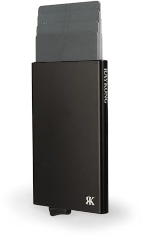 RAYKONG Porte-Cartes en métal Homme et Femme avec Bloc RFID | Porte-Cartes de crédit Automatique Pop-up | Portefeuille Porte-Cartes en Aluminium antivol | Style Minimaliste, Bleu, Minimaliste