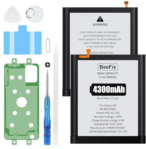 Beefix Batteria per Samsung Galaxy A51 4G SM-A515F, batteria di ricambio ad alta capacità da 4300mAh per Galaxy A51 (EB-BA515ABY) con strumenti di riparazione professionali