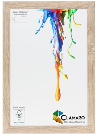 CLAMARO 'Neo Collage' Bilderrahmen DIN A3 (29,7x42) handgefertigt nach Maß | Eiche Sonoma | MDF-Holz Design Holzbilderrahmen inkl. Acrylglas und Metall Aufhänger (Querformat & Hochformat)