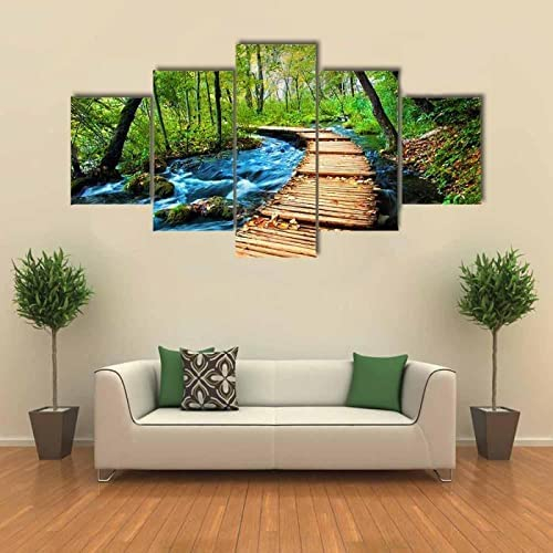 Moderne Drucke Dekor Schlafzimmer Wohnzimmer Wand 5-Teiligpfad Im Wald Gemälde Kunst Poster Modular Leinwand Bilder (Ungerahmt 150 X 80 Cm) Schlafzi
