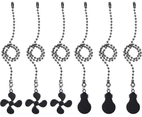 UXCELL 13 Inch Ceiling Fan Extender Set, 6 Pcs Beaded Ball Fan Pull Chain with Decorative Light Bulb and Cord, Black