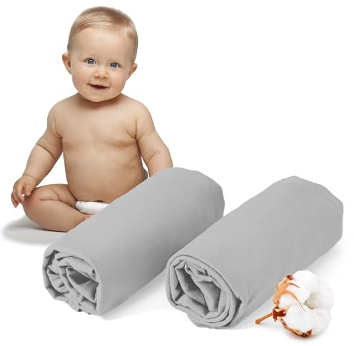 Dreamzie - Spannbettlaken 40x90cm Baby - 2er-Set - 100% Baumwolle Jersey | Spannbetttuch mit Rundumgummi · bis 12cm Steghöhe · Für Kinderwagen / Babybett / Kinderbett · Oeko-Tex Zertifiert · Grau