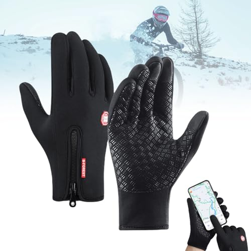 XINHU Freezer Thermo Handschuhe, Freezer Pro Handschuhe, Wind & wasserdichte Wärmehandschuhe Mit Wasserabweisender Beschichtung Und Touchscreen-Funktion (Stil A-Schwarz, XL)