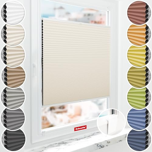 Schuette® Wabenplissee ohne Bohren zum Kleben ● Blackout x Honey ● Calm Coast (Beige) ● 55x120cm (Breite x Höhe) ● Suprafix Klebehalter & Schraubhalter 2in1 ● Bequeme Montage